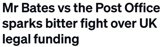 A headline detailing how the Mr Bates vs the Post Office TV show sparks a bitter fight over the issue