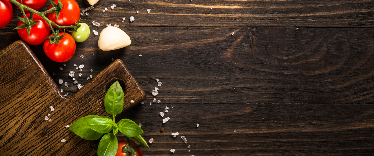 Cooking board with ingredients