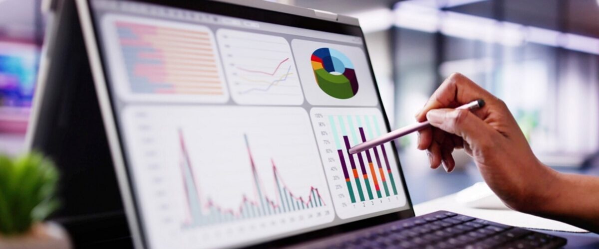 An image of a laptop computer displaying performance metrics