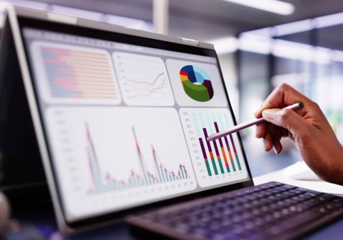 An image of a laptop computer displaying performance metrics